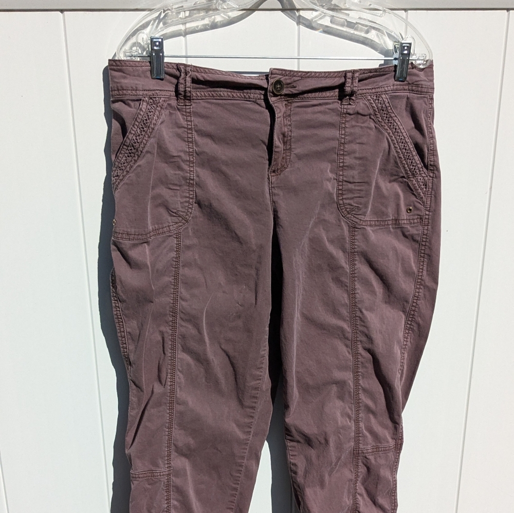Maurices Cropped Roll Up Pants Mesh Trim Comfy Stretch Size 13 / 14 Dark Taupe